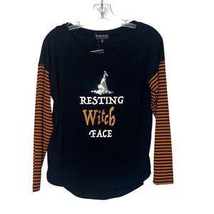 Poof Halloween Resting Witch Face Graphic Shirt Small Black Orange New